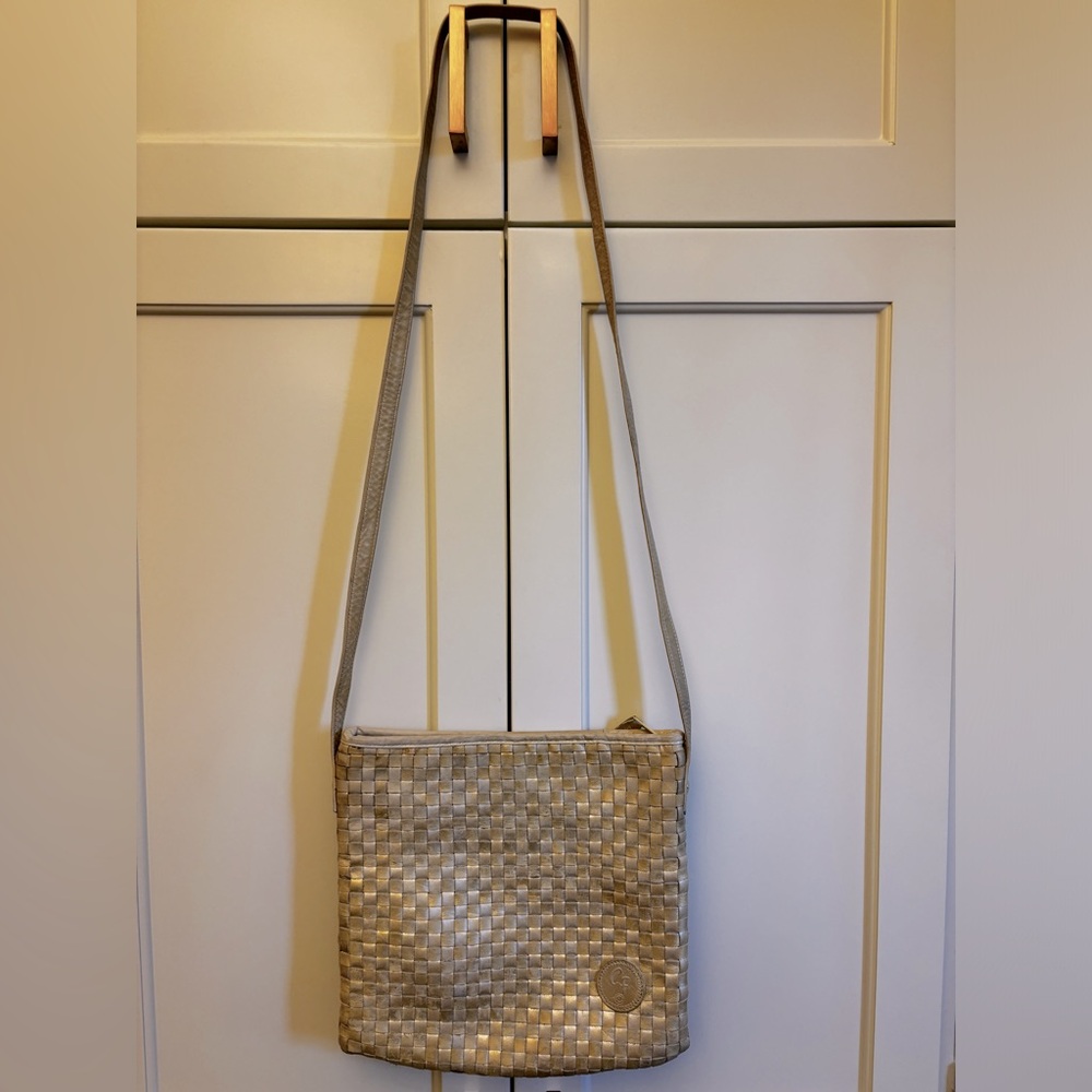 Vintage Carlos Falchi Pearlized Gold Basketweave Crossbody Purse